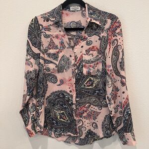 Express Pink Paisley Portofino Shirt Button Down  Size S Roll Tab Sleeves